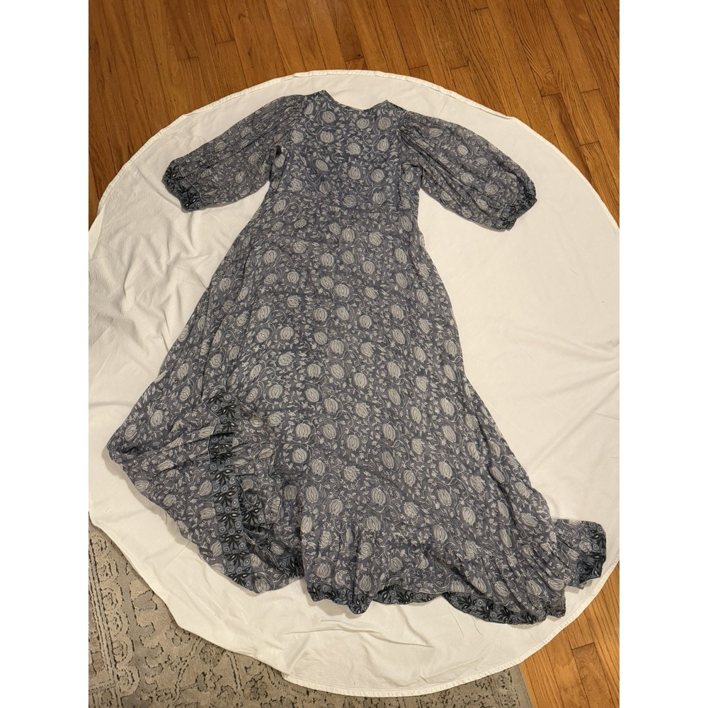 Marea by Liz Joy Womens Small Maxi Dress Dusty Blue Indian Block Print GUC - Picture 3 of 15